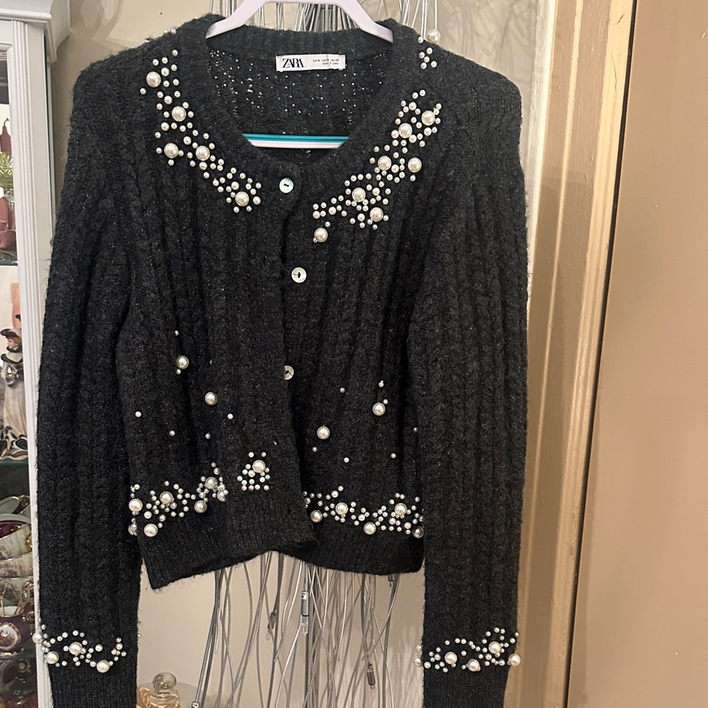 Zara Black Cardigan with Pearl Details